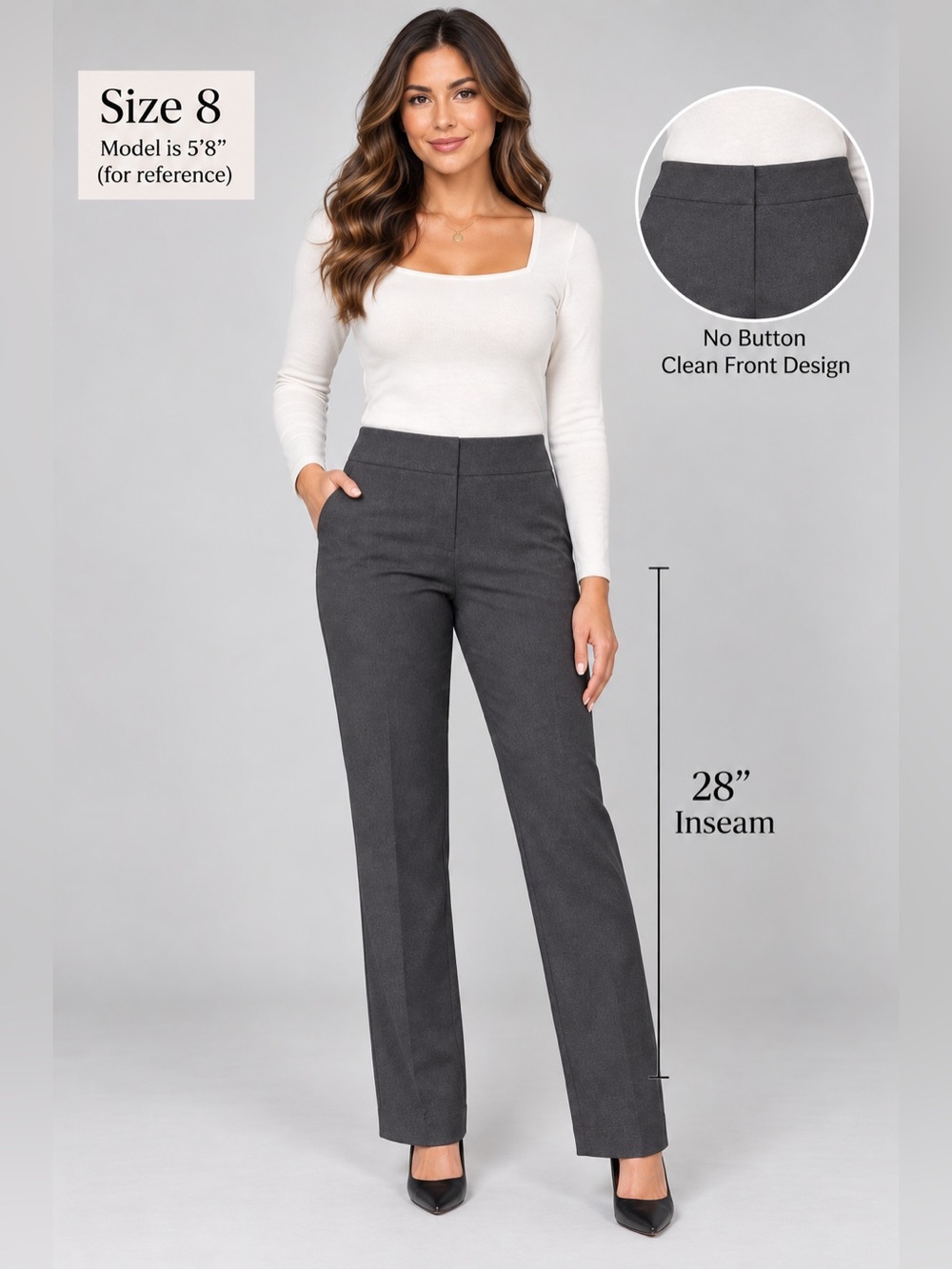 Women's Gloria Vanderbilt Dress Pants Size 8 - Charcoal Gray Straight Leg